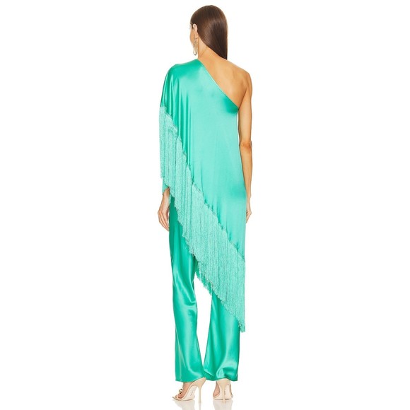 New Cult Gaia Ayla Top in Ebra green silk blouse fringe NWOT - Picture 3 of 6